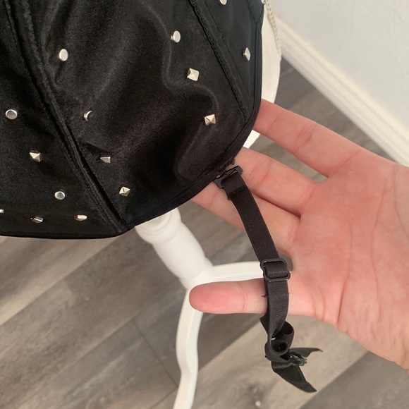 Fredericks of Hollywood dark academia black satin studded corset size 34 - Picture 7 of 12